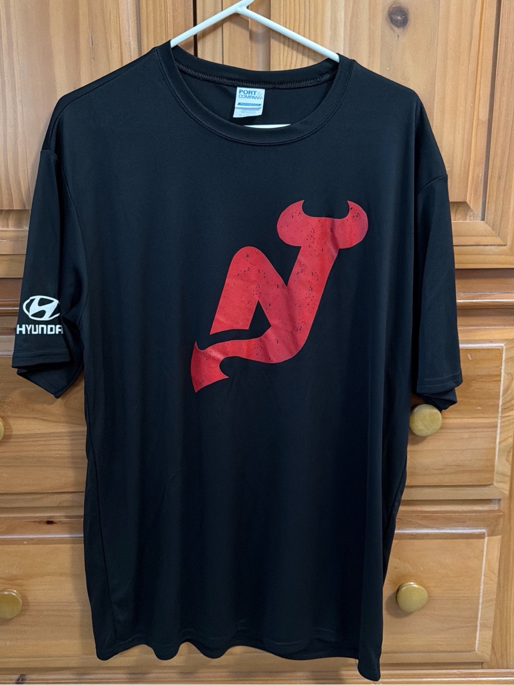 Black Men's Graphic Sports Tee with Red Logo
